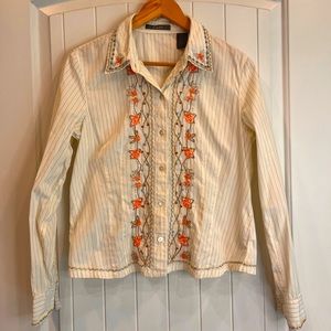 Liz Claiborne embroidered and sequin pinstripe button up shirt size Small